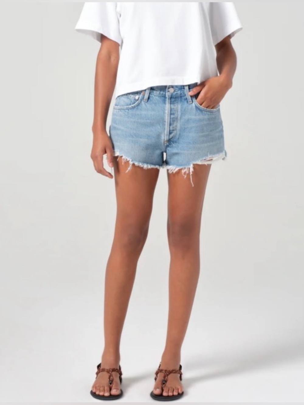 Agolde Parker Frayed Hem Denim Shorts